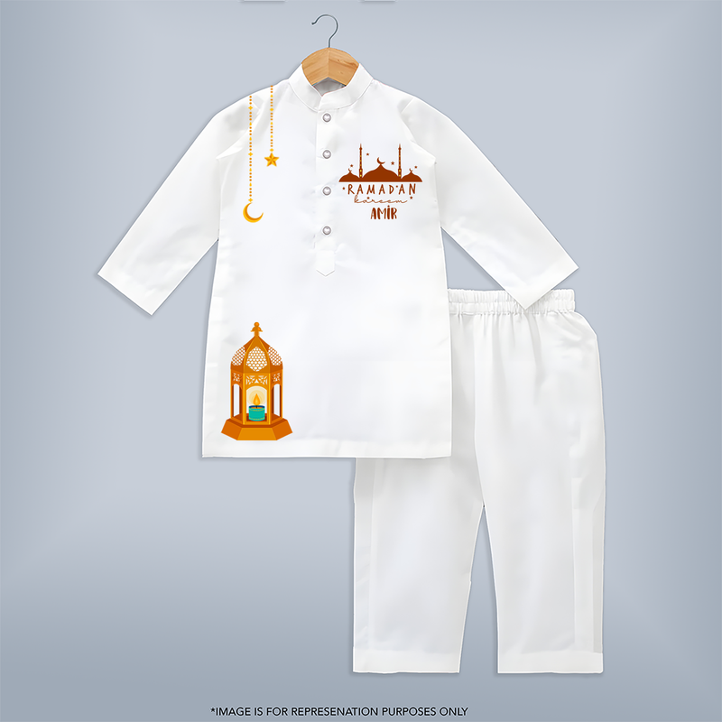 Celebrate The Blessings Of Ramadan In Style With A Customized Kurta Set With Kids Name - WHITE - 3 - 6 Months Old (Chest 24", Kurta Length 14'', Waist 19", Pant Length 14")