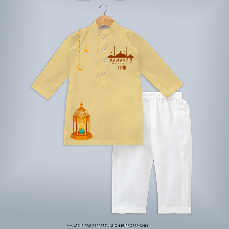 Celebrate The Blessings Of Ramadan In Style With A Customized Kurta Set With Kids Name - YELLOW - 3 - 6 Months Old (Chest 24", Kurta Length 14'', Waist 19", Pant Length 14")