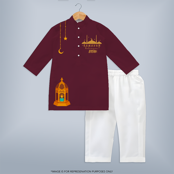 Celebrate The Blessings Of Ramadan In Style With A Customized Kurta Set With Kids Name - MAROON - 3 - 6 Months Old (Chest 24", Kurta Length 14'', Waist 19", Pant Length 14")