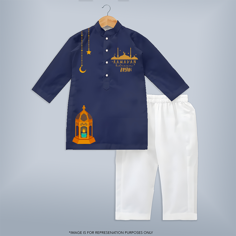 Celebrate The Blessings Of Ramadan In Style With A Customized Kurta Set With Kids Name - NAVY BLUE - 3 - 6 Months Old (Chest 24", Kurta Length 14'', Waist 19", Pant Length 14")