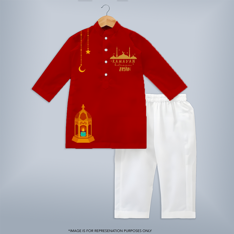 Celebrate The Blessings Of Ramadan In Style With A Customized Kurta Set With Kids Name - RED - 3 - 6 Months Old (Chest 24", Kurta Length 14'', Waist 19", Pant Length 14")