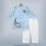 Ramadan Vibes: Wear Your Faith With Pride With A Customized Kurta Set With Kids Name - SKY BLUE - 3 - 6 Months Old (Chest 24", Kurta Length 14'', Waist 19", Pant Length 14")