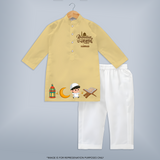 Ramadan Kareem Prayer Theme Personalised Kids Kurta - PASTEL YELLOW - 3 - 6 Months Old (Chest 24", Kurta Length 14'', Waist 19", Pant Length 14")