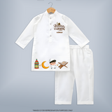 Ramadan Kareem Prayer Theme Personalised Kids Kurta - WHITE - 3 - 6 Months Old (Chest 24", Kurta Length 14'', Waist 19", Pant Length 14")