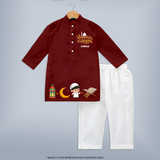 Ramadan Kareem Prayer Theme Personalised Kids Kurta - MAROON - 3 - 6 Months Old (Chest 24", Kurta Length 14'', Waist 19", Pant Length 14")