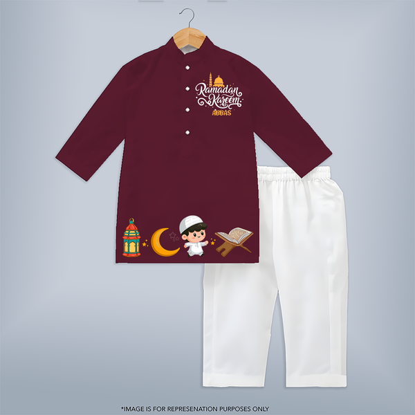 Stay Blessed And Stylish This Ramadan With A Customized Kurta Set With Kids Name - MAROON - 3 - 6 Months Old (Chest 24", Kurta Length 14'', Waist 19", Pant Length 14")