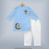 Luxury Ramadan Crescent Personalised Kids Kurta - BABY BLUE - 3 - 6 Months Old (Chest 24", Kurta Length 14'', Waist 19", Pant Length 14")