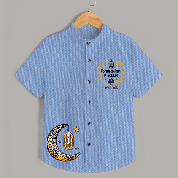 Luxury Ramadan Crescent Personalised Kids Shirt - SKY BLUE - 0 - 6 Months Old (Chest 23")