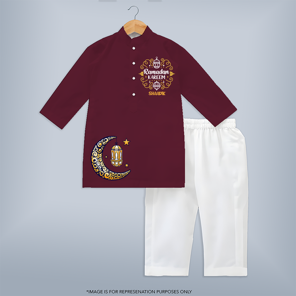 Fasting, Faith, And Fashion Ð Celebrate Ramadan With A Customized Kurta Set With Kids Name - MAROON - 3 - 6 Months Old (Chest 24", Kurta Length 14'', Waist 19", Pant Length 14")