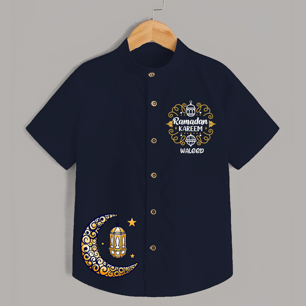 Luxury Ramadan Crescent Personalised Kids Shirt - NAVY BLUE - 0 - 6 Months Old (Chest 23")