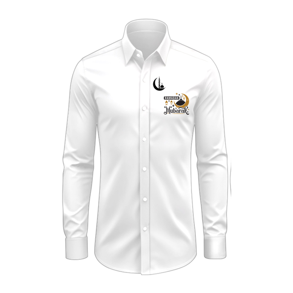 Ramadan Mubarak - A Month of Blessings With Our Collared Full Sleeve Shirt For Adult - WHITE - S (Chest 40")