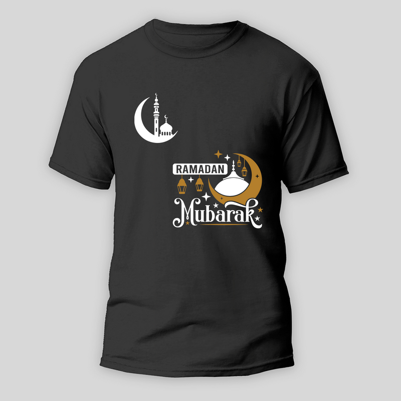 Ramadan Mubarak - A Month of Blessings With Our T-Shirt For Adult - BLACK - S (Chest 19")