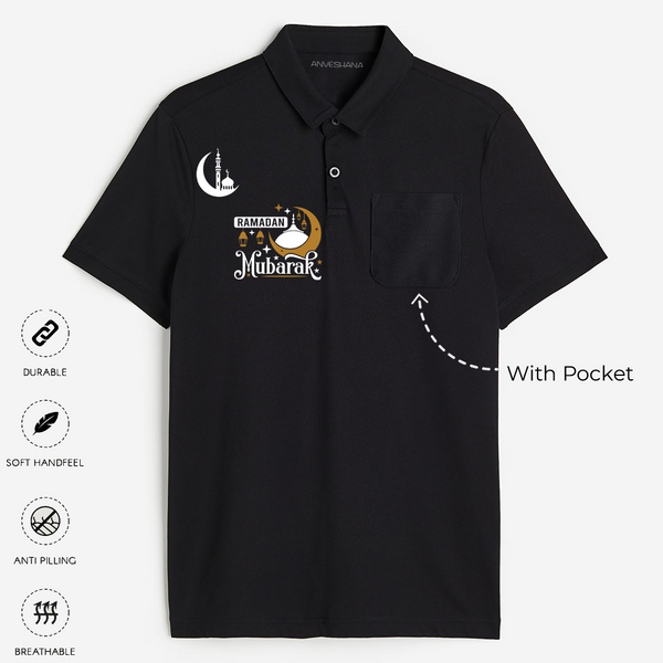 Ramadan Mubarak - A Month of Blessings With Our Polo T-Shirt For Adult - BLACK - Small (Chest 19")