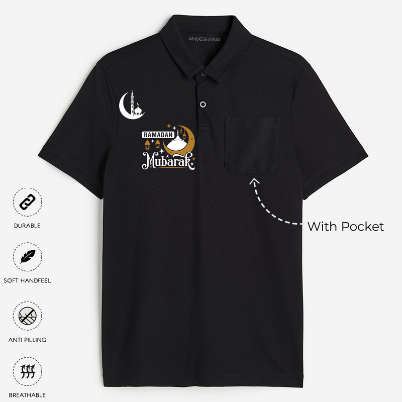 Ramadan Mubarak - A Month of Blessings With Our Polo T-Shirt For Adult - BLACK - Small (Chest 19")