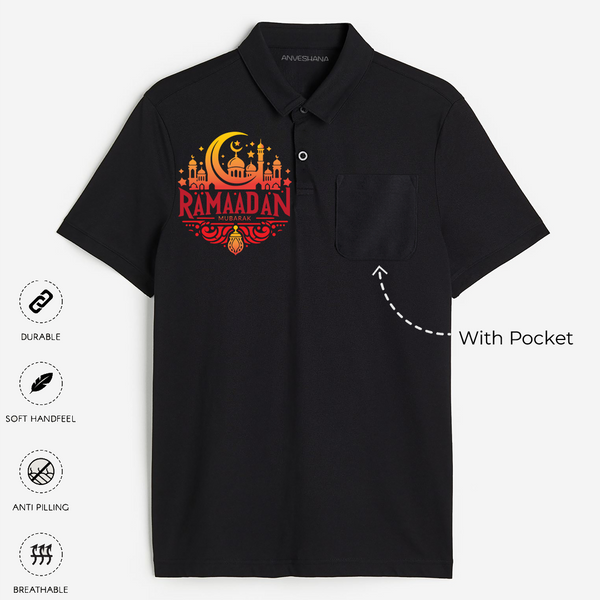 Ramadan Mubarak - Faith, Fasting & Family With Our Polo T-Shirt For Adult - BLACK - Small (Chest 19")