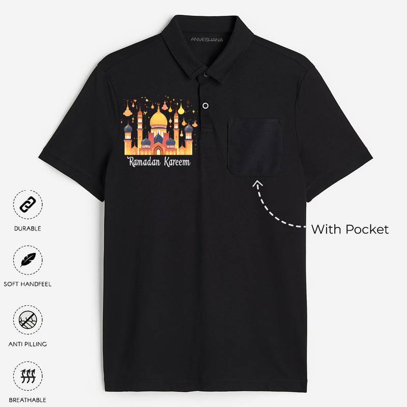 Ramadan Kareem - Crescent Moon Joy With Our Polo T-Shirt For Adult - BLACK - Small (Chest 19")