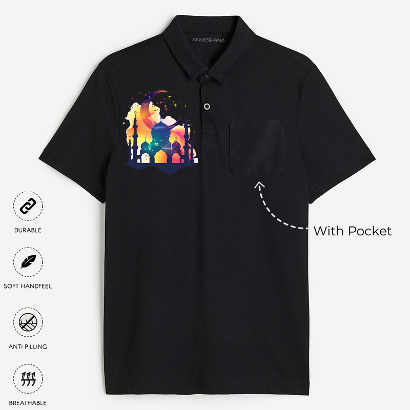 Ramadan Mubarak - Prayers and Peace With Our Polo T-Shirt For Adult - BLACK - Small (Chest 19")