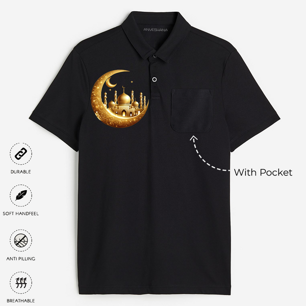 Ramadan Mubarak - A Time for Reflection With Our Polo T-Shirt For Adult - BLACK - Small (Chest 19")