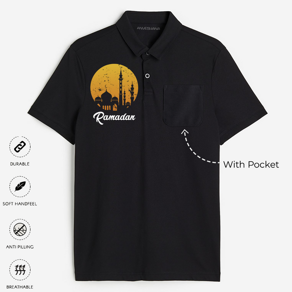 Ramadan Mubarak - The Joy of Suhoor & Iftar With Our Polo T-Shirt For Adult  - BLACK - Small (Chest 19")