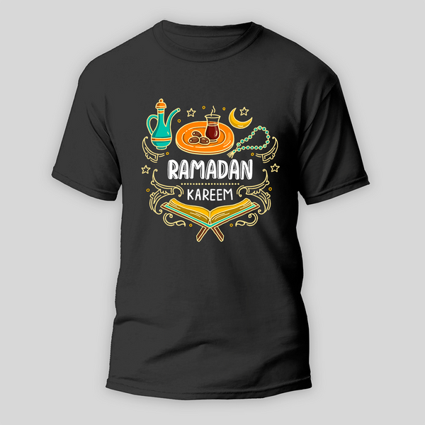 Ramadan Kareem - Fasting with Love & Devotion With Our T-Shirt For Adult - BLACK - S (Chest 19")