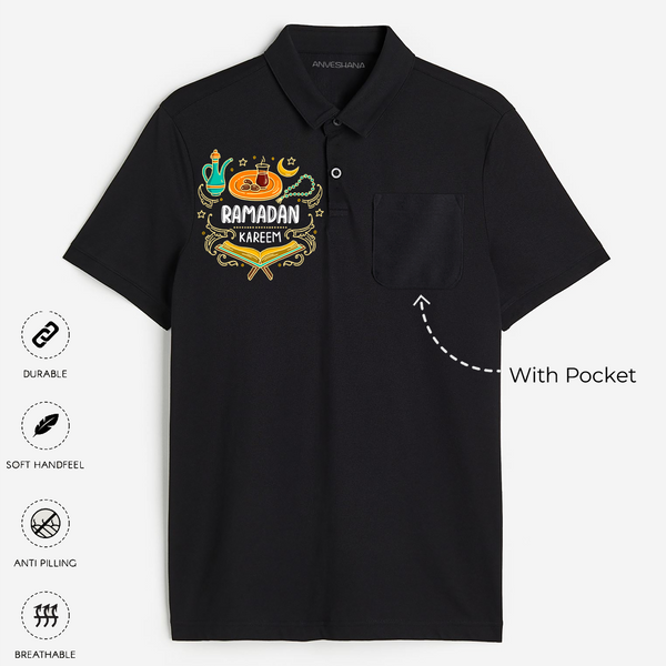 Ramadan Kareem - Fasting with Love & Devotion With Our Polo T-Shirt For Adult - BLACK - Small (Chest 19")