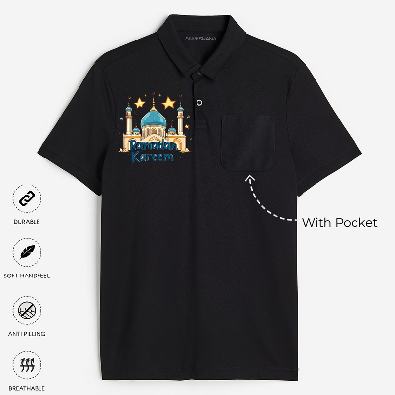 Ramadan Kareem - A Journey of Light & Faith With Our Polo T-Shirt For Adult - BLACK - Small (Chest 19")