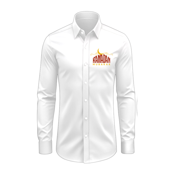 Ramadan Mubarak - Embracing Peace & Kindness With Our Collared Full Sleeve Shirt For Adult - WHITE - S (Chest 40")