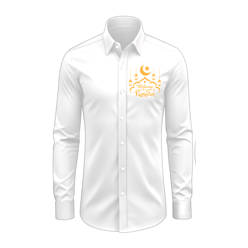 Welcome To The Month Of Ramadan - Spreading Love & Blessings With Our Collared Full Sleeve Shirt For Adult - WHITE - S (Chest 40")