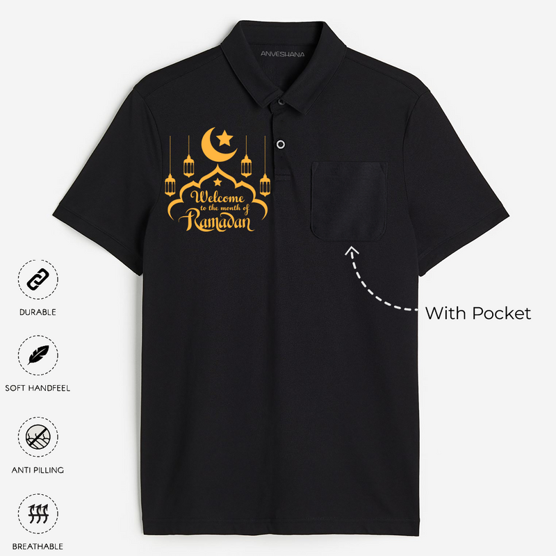 Welcome To The Month Of Ramadan - Spreading Love & Blessings With Our Polo T-Shirt For Adult - BLACK - Small (Chest 19")