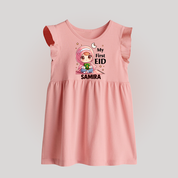 My First EID Girl version Custom Baby Frock - BABY PINK - 0 - 3 Months Old (Chest 17")