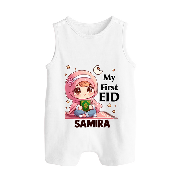 My First EID Girl version Custom Romper Suit - WHITE - 0 - 5 Months Old (Chest 18")