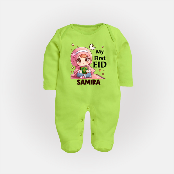 My First EID Girl version Custom Fullbody Suit - LIME GREEN - New Born (Chest 7.5")