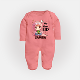 My First EID Girl version Custom Fullbody Suit - PEACH - New Born (Chest 7.5")