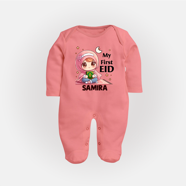 My First EID Girl version Custom Fullbody Suit - PEACH - New Born (Chest 7.5")