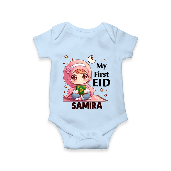 My First EID Girl version Custom Romper - BABY BLUE - New Born (Chest 14")