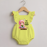 My First EID Girl version Custom Romper Frock - PASTEL YELLOW - 0 - 3 Months Old (Chest 19")
