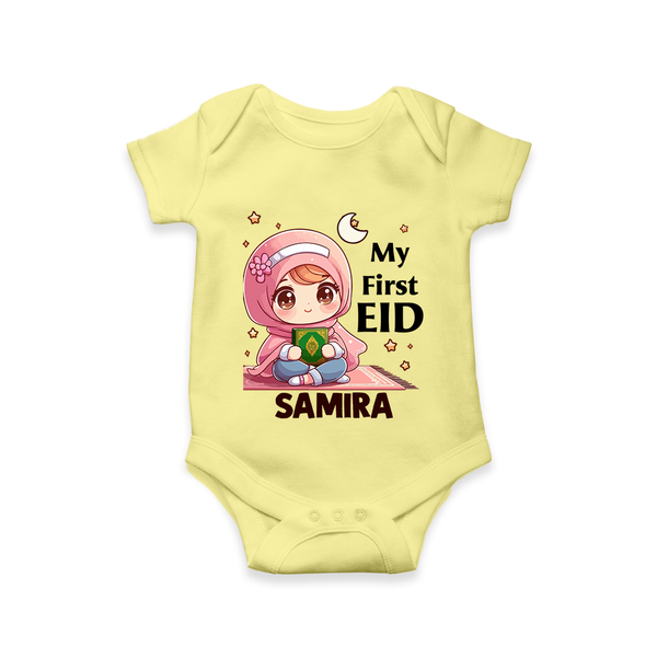 My First EID Girl version Custom Romper - PASTEL YELLOW - New Born (Chest 14")