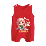 My First EID Girl version Custom Romper Suit - RED - 0 - 5 Months Old (Chest 18")