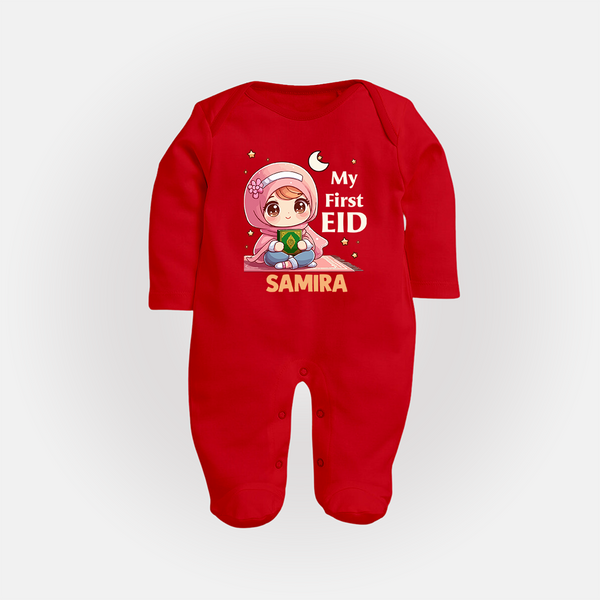 My First EID Girl version Custom Fullbody Suit - RED - New Born (Chest 7.5")