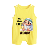 Personalised EID Boy version Romper Suit - PASTEL YELLOW - 0 - 5 Months Old (Chest 18")