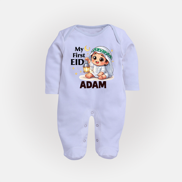 Personalised EID Boy version Fullbody Suit - BABY BLUE - New Born (Chest 7.5")