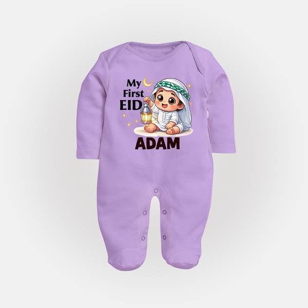 Personalised EID Boy version Fullbody Suit - LILAC - New Born (Chest 7.5")
