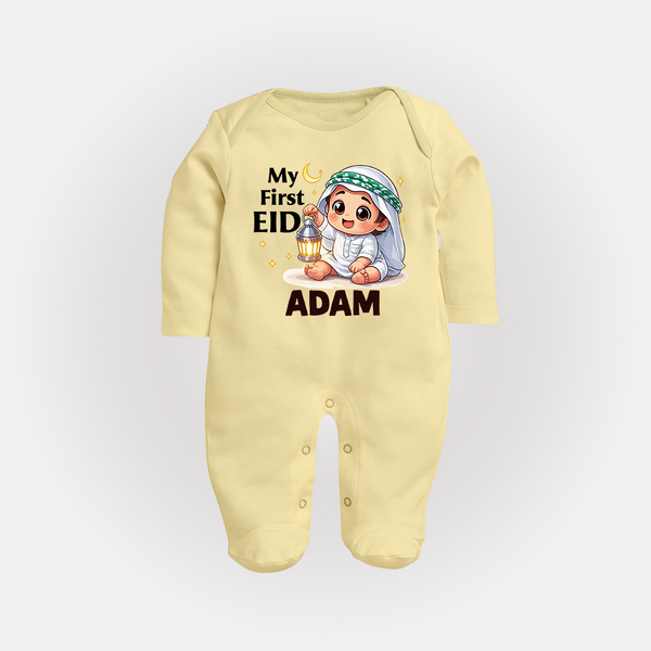 Personalised EID Boy version Fullbody Suit - PASTEL YELLOW - New Born (Chest 7.5")