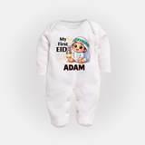 Personalised EID Boy version Fullbody Suit - WHITE - New Born (Chest 7.5")