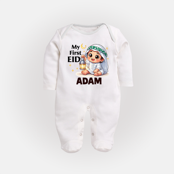 Personalised EID Boy version Fullbody Suit - WHITE - New Born (Chest 7.5")