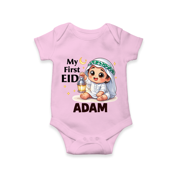 Personalised EID Boy version Romper - BABY PINK - New Born (Chest 14")