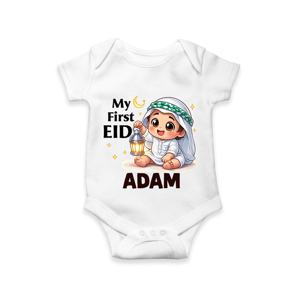 Personalised EID Boy version Romper - WHITE - New Born (Chest 14")