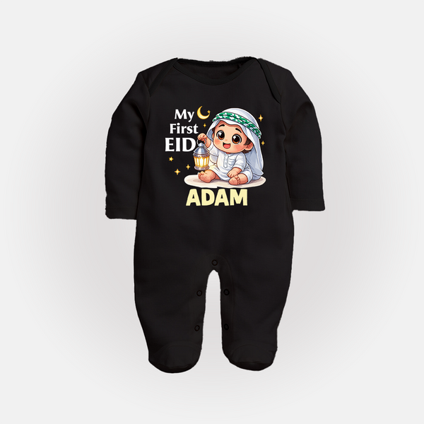 Personalised EID Boy version Fullbody Suit - BLACK - New Born (Chest 7.5")