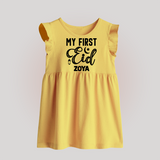 Custom Name My First Eid Kids Baby Frock - PASTEL YELLOW - 0 - 3 Months Old (Chest 17")