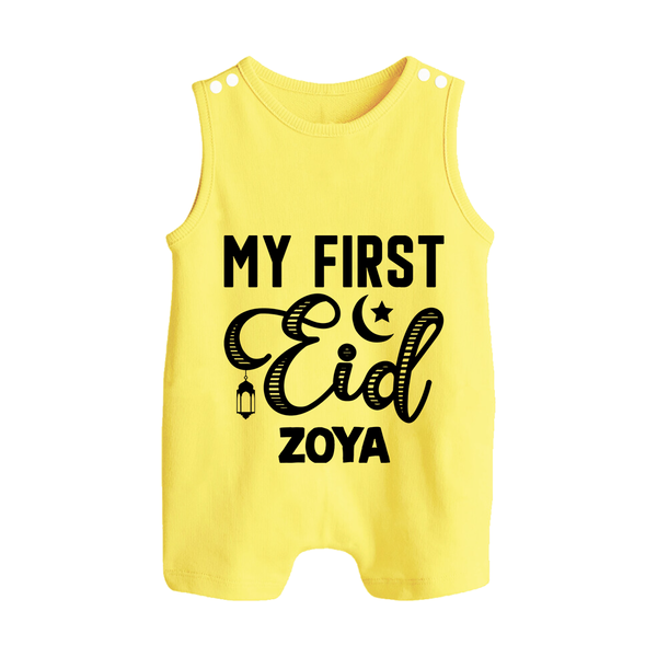 Custom Name My First Eid Kids Romper Suit - PASTEL YELLOW - 0 - 5 Months Old (Chest 18")